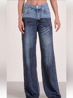 Elan Jade Two-Tone Dark Wash Wide Leg sweatpants Jean